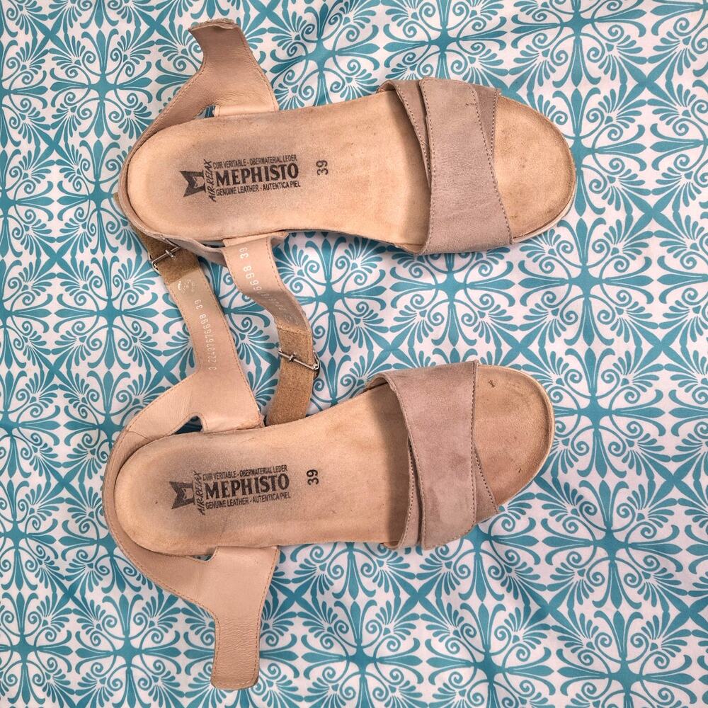Mephisto Oriana Wedge Sandals Tan Beige Warm Grey Suede Cork EU 39 US 8.5 - Picture 4 of 10